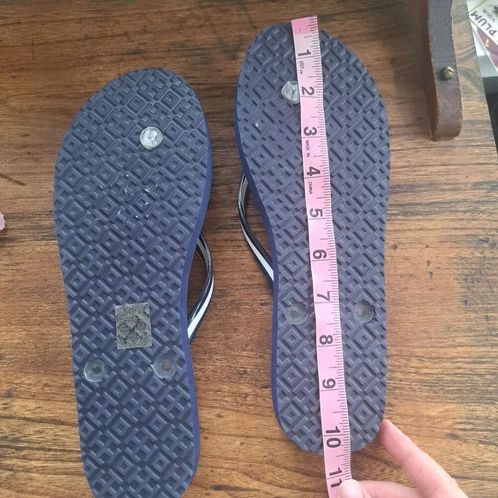 NEW Tory Burch Coastline Blue Compass Flip Flop Logo Women's Size 8 Thong Sandal